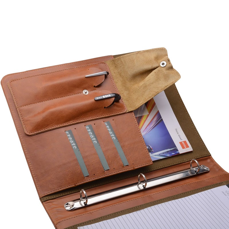 XIAOZHI Leather Padfolio with 3 Ring Binder, Organizer Binder Folder Portfolio for A4 Notepad Notebook Documents - Image 3